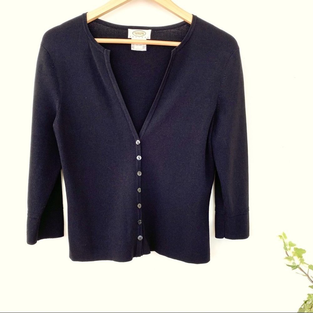 Talbots black v-neck  cardigan with 3/4 length sleeves